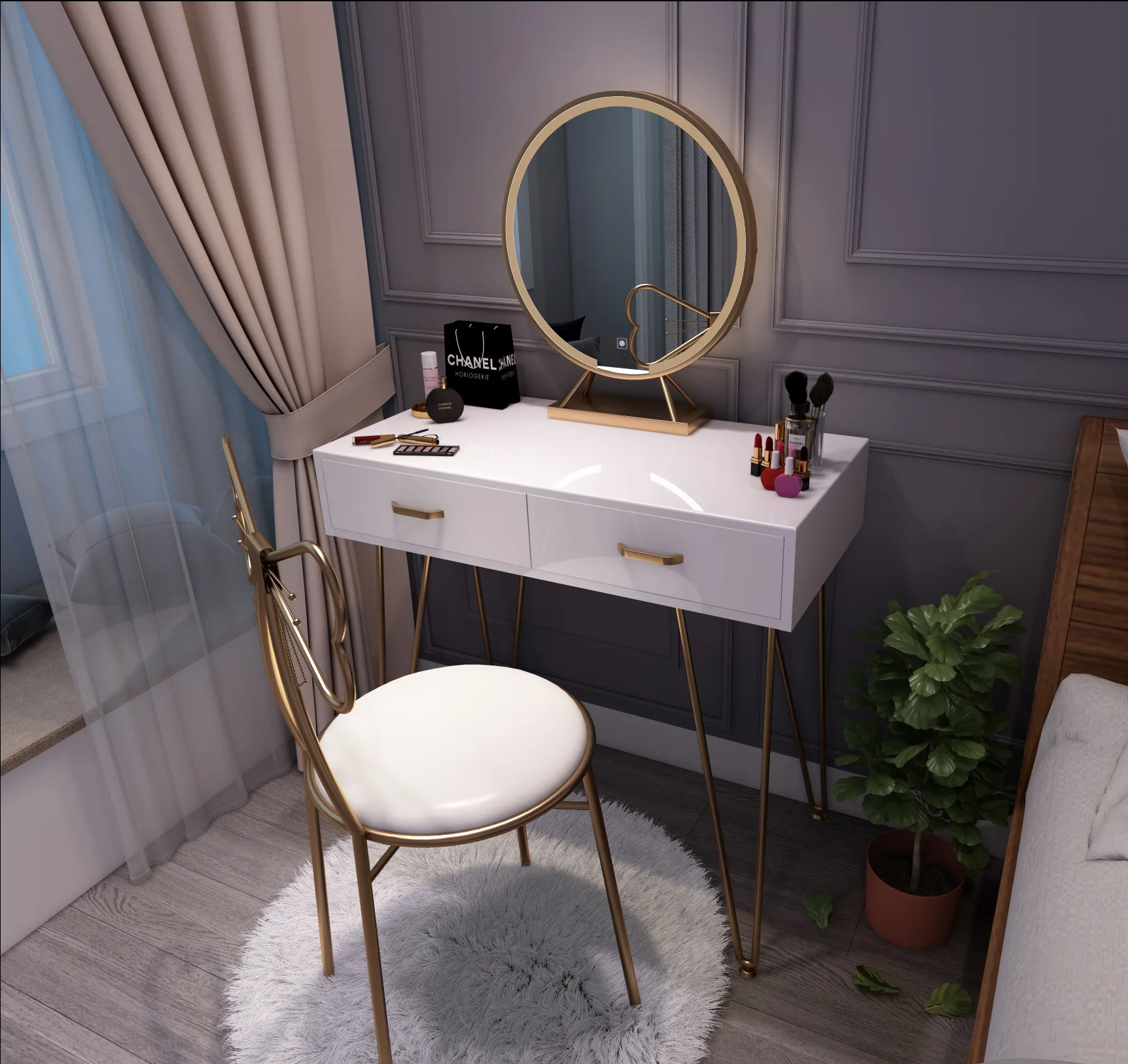 

Small Household Type Dresser Cabinet Economical Makeup Table With Light Simple Iron Makeup Cabinet For Women Bedroom Furniture