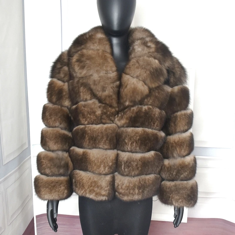 Suit Collar Winter Lapel Real Fox Fur Coat Thick Warm Imitation mink Sable Women's Light Brown Jacket The Fox Fur Short coat