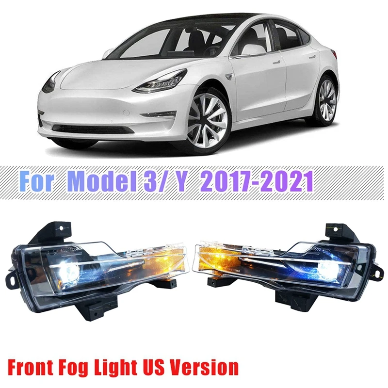 

1 Pair Car Front Fog Light Driving Lamp LED DRL + Wire For 2017-2021 Tesla Model 3 / Y US Version With Amber Light