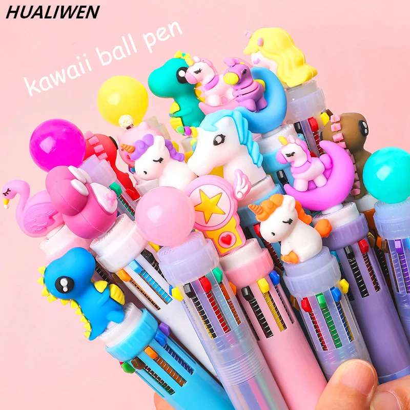 

5Pcs/lot Cute Cartoon 10 Colors Chunky Ballpoint Pen Kawaii Rollerball Pen School Office Supply Gift Stationery