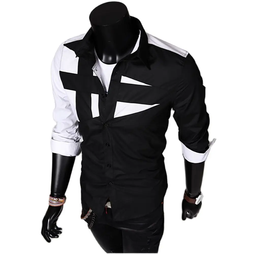 

Men's Business Casual Shirts Patchwork Shirts Autumn Spring Solid Color Long Sleeve Slim Men's Tops Casual Button Up Shirts 2022