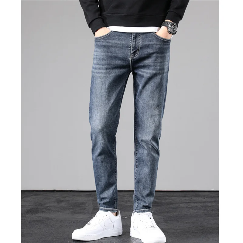 Streetwear Men 2022 Fashion  New Pattern Recreational Blue Pants Elastic Force Straight Cylinder Comfortable Jeans Autumn Female