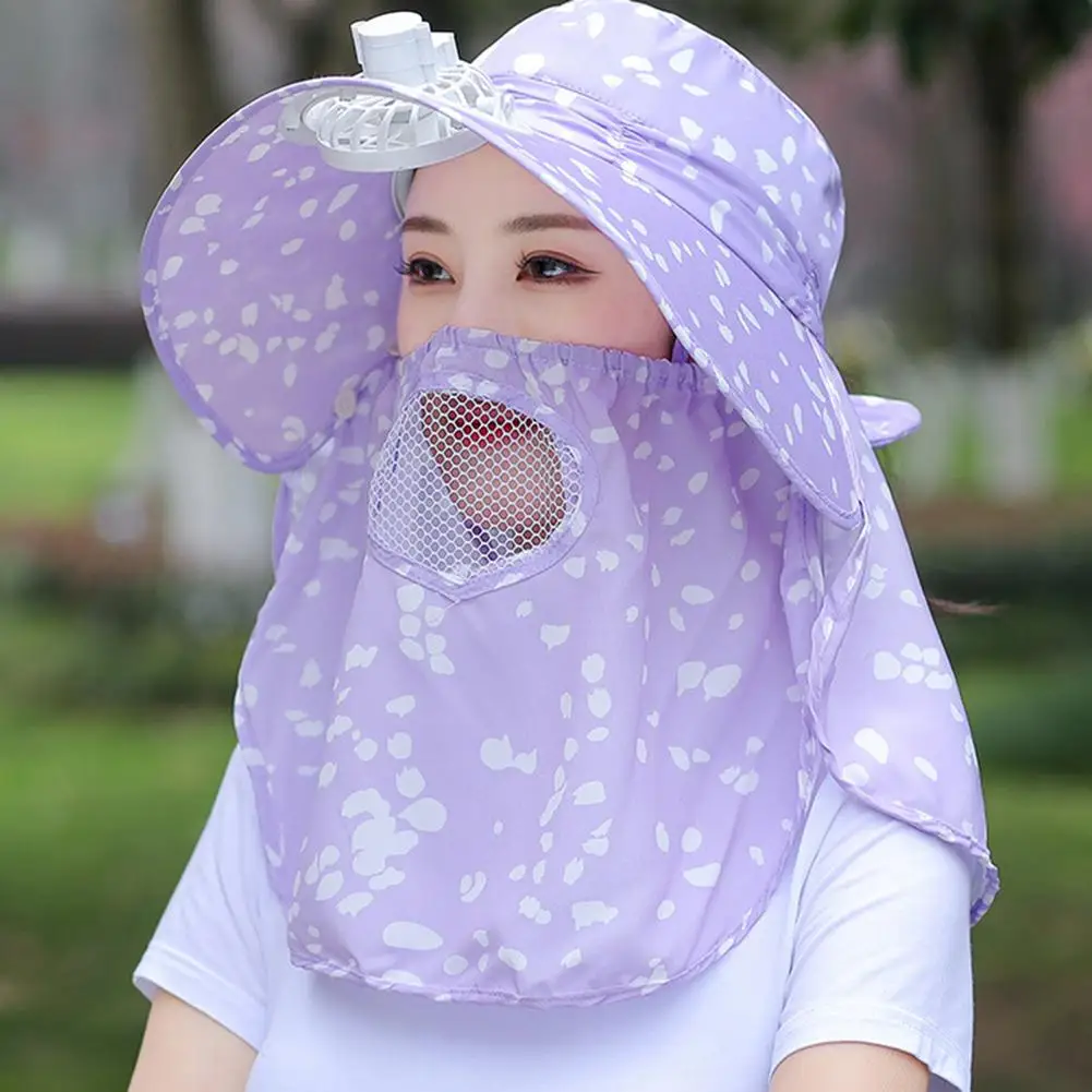 

Women Summer Sun Hat With Face Cover Neck Flap Breathable Cooling Sunscreen Hat Fisherman Hats With Fan Cotton Sunhat Girls Hat