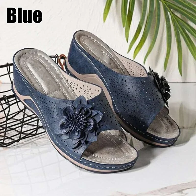 Fashion Women Sandals Summer Fish Mouth Slippers Wedge Slippers with Flower Decorative Shoes Lightweight Slippers Mom Shoes