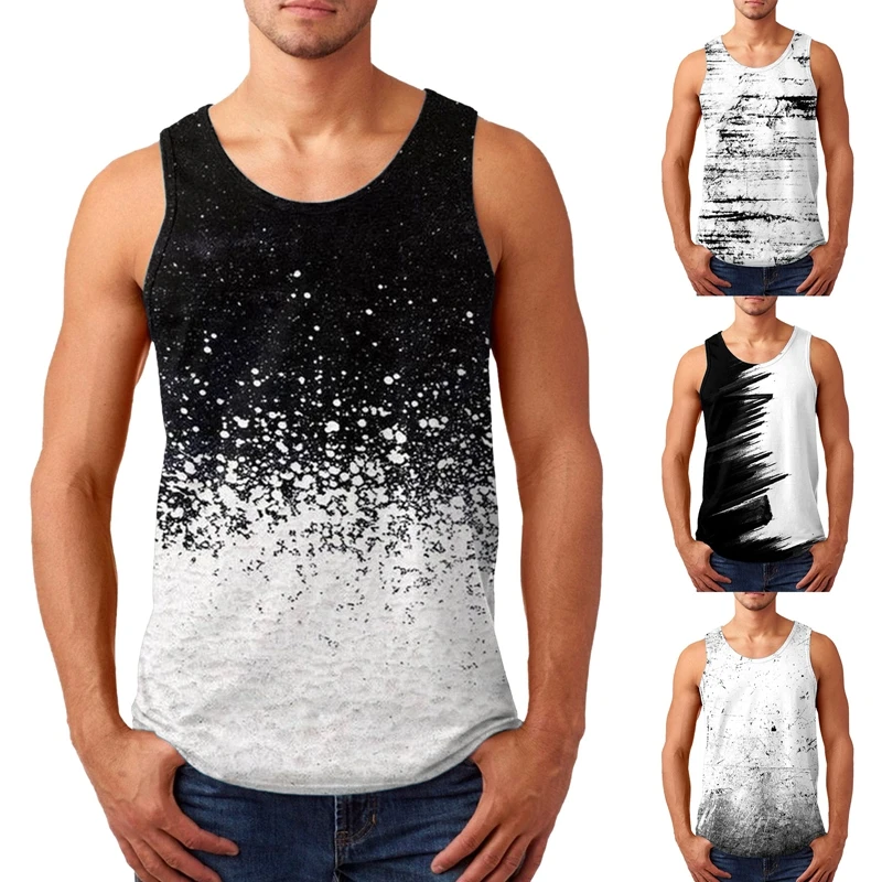 

Men Sports Vest, Splash Ink Printed Workout Tank Tops Sleeveless Athletic Shirts Muscle Tanks