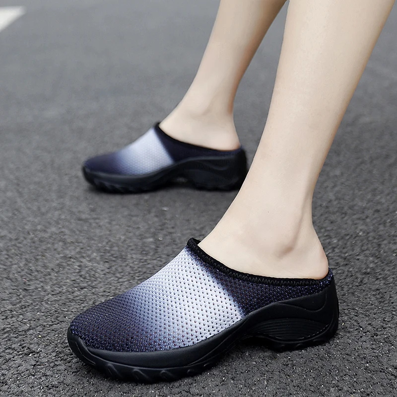 Women Slip-on Walking Shoes Mesh Upper Breathable Casual Slippers Bathroom Swimming Sandals Thick Bottom Away From The Ground