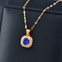 kioozol square blue cubic zircon pendant necklace gold color stainless steel chain for women wedding party jewelry 2022 ko2