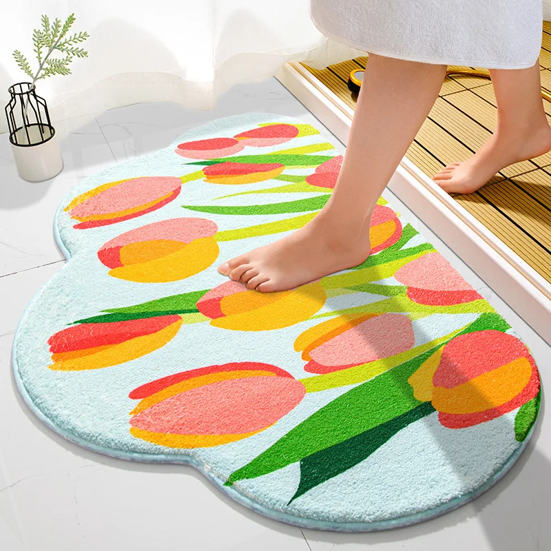 

Cloud Shape Small Fresh Flower Soft Floor Mats Rug Home Entrance Carpet Bedroom Toilet Bathroom Door Absorbent Non-Slip Foot Pad