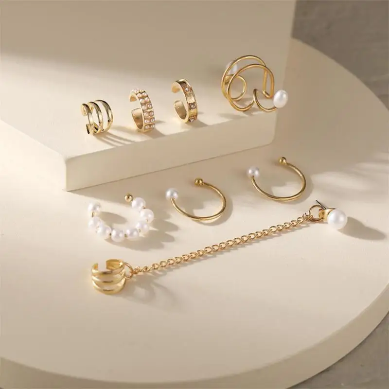 

Gold Color Leaves Ear Cuff Non-Piercing Ear Clips Fake Cartilage Earrings Clip Earring Studs Ear Stud Set Clip Cuff Jewelry