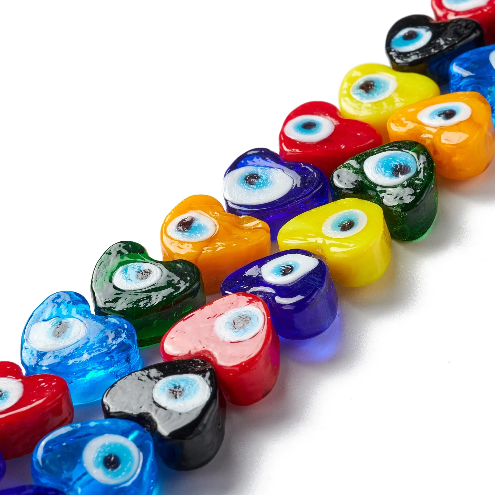 

25pcs Multicolor Heart Shape Evil Eye Beads Lampwork Glass Spacer Beads for Bracelet Necklace DIY Jewelry Making Accessories