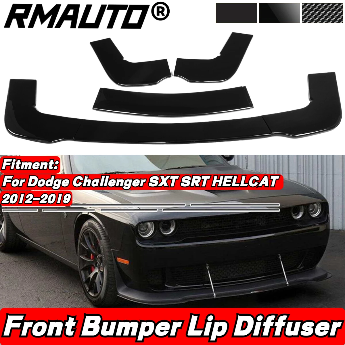 

3PCS Matte Black Car Front Bumper Splitter Lip Spoiler Diffuser Guard Cover Trim For Dodge Challenger SXT SRT HELLCAT 2012-2019