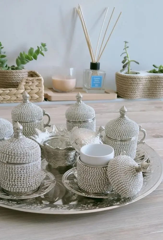 

Ottoman Motif 6 Personality Turkish Coffee Set-White Cubic Zirconia