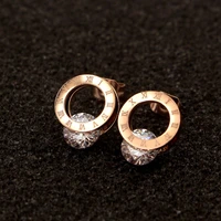 trendy shine zirconia rose gold stainless steel stud earrings brincos for women fashion jewelry fade
