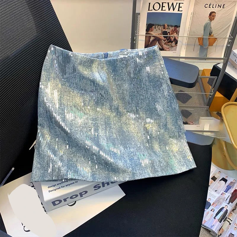 Юбки для женщин джинсовая сумка с блестками юбка на бедрах летняя новая