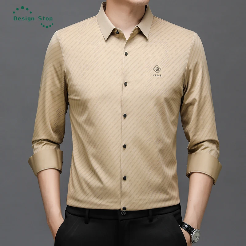 

Brand Men's Long Sleeve Stripe Shirt Male Fashion Casual Dress Shirt Tops