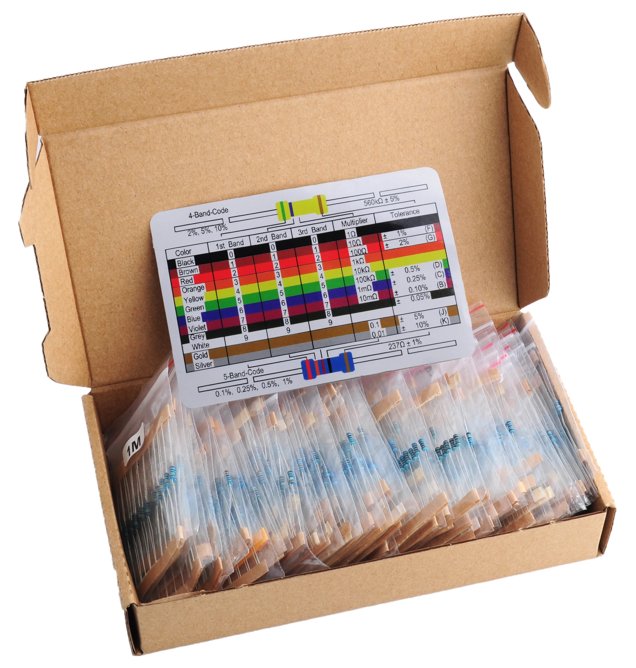 

RCmall 1460pcs 1/4W Metal Film Resistor Variable Kit Resistance 1% Precision 73 Values 1K 10K 220ohm 100ohm FZ2426