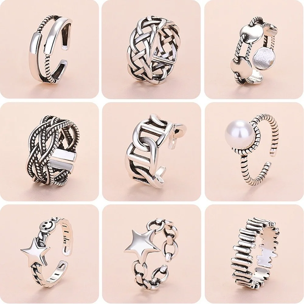 

New Fashion Ladies Silver Ring Opening Adjustment European and American Punk Fashion Retro Geometric Creative Ring Jewelry Gift