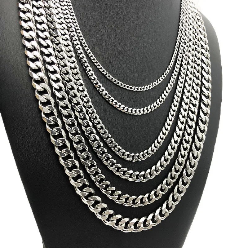 

ASON Stainless Steel Chains Necklace Hip Hop Curb Cuban Link Chain For Women Men's Necklace Collar Making Choker Jewelry Gift