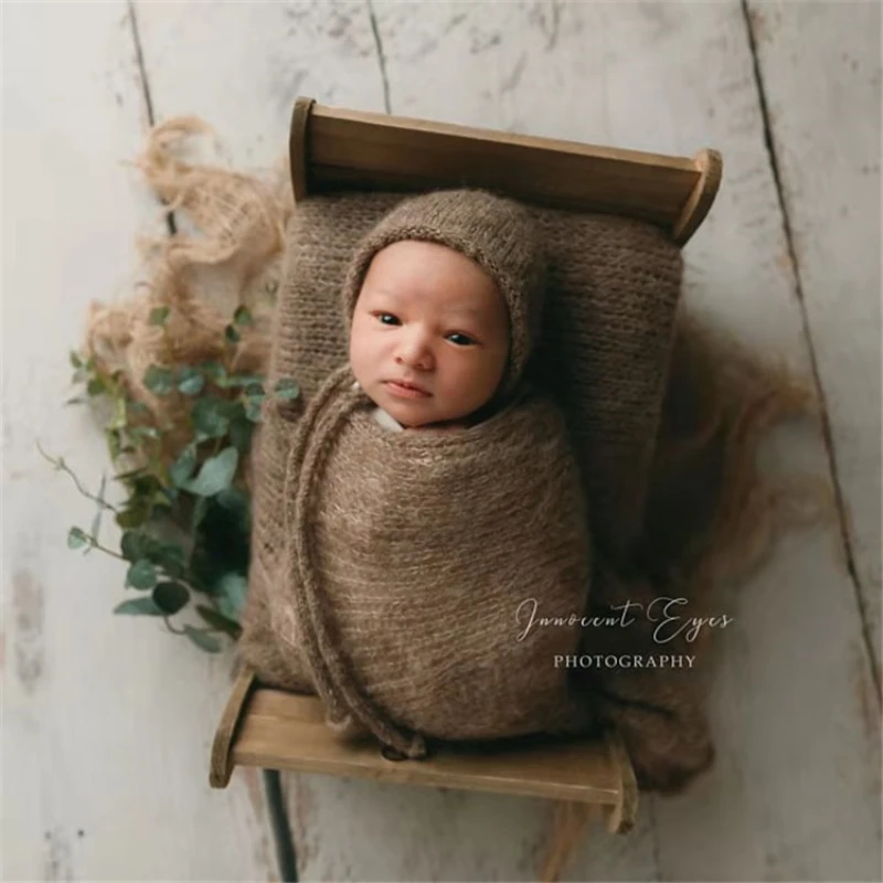Newborn Photography Props Wooden Crib Baby Full Moon Hundred Days Photo Commemorative Auxiliary Props Retro Style Shooting
