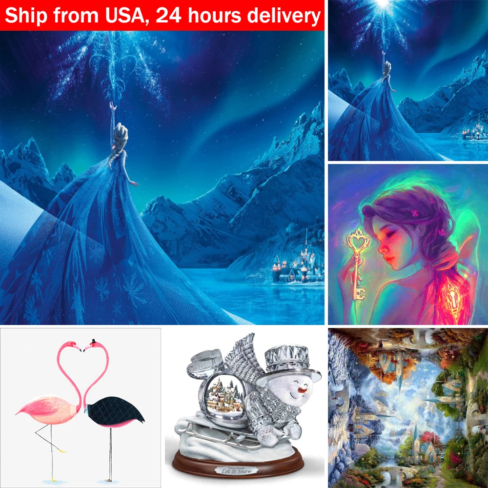 

5D DIY Diamond Painting Disney Princess Full Round Diamond Embroidery Flamingo Snowman Mosaic Cross Stitch Home Decor Kids Gift