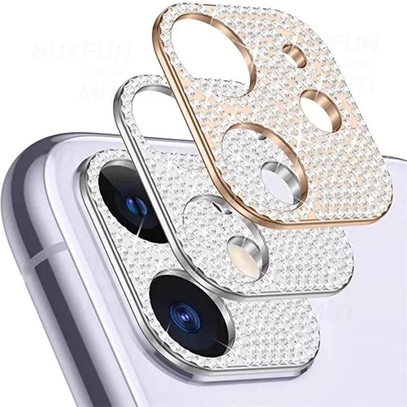 

Rhinestone Camera Lens Shell Cover On For iPhone 11 12 13 Pro Max Mini 3D Shiny Diamond Camera Protect Cap Fundas Coque