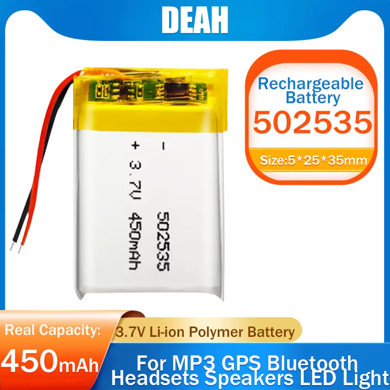 3 7 V 450mAh 502535 052535 литий-полимерный аккумулятор для MP3 MP4 DVD GPS MID гарнитура и динамики