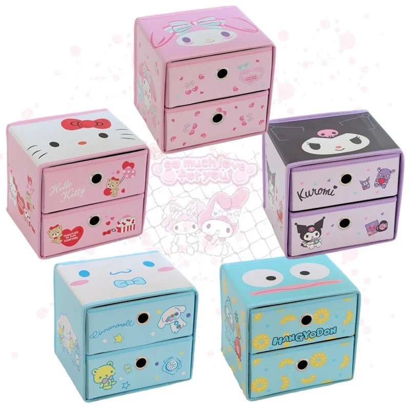 

Двухслойный ящик для хранения с аниме Sanrioed My Melody Cinnamoroll Kuromi, складная коробка для нижнего белья с милым рисунком