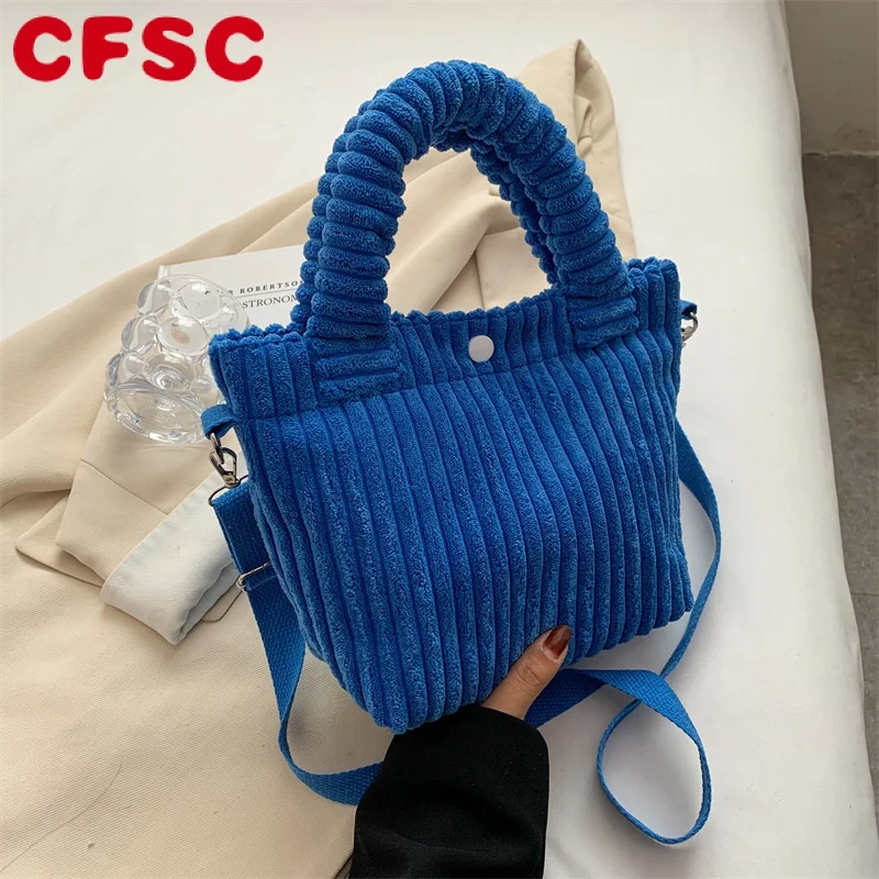 

Fashion Corduroy Women's Bag 2022 Trend New Handbags Niche Versatile Bucket Shoulder Bags Female Nylon Button Crossbody Bags