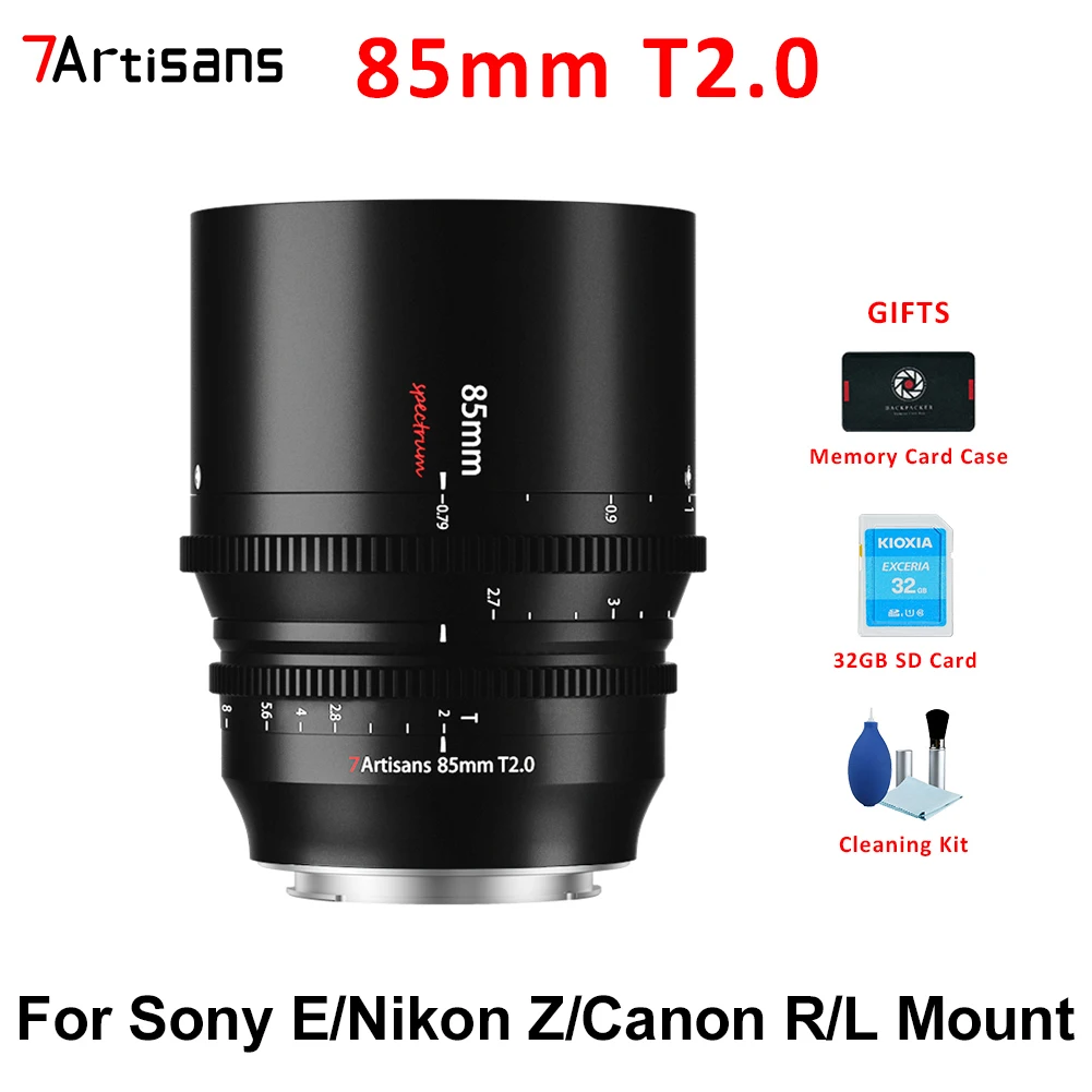 

Полнокадровый кинематографический объектив 7artisans с большой апертурой 85 мм T2.0 для Sony E Nikon Z Canon R Sigma L Panasonic L Leica L