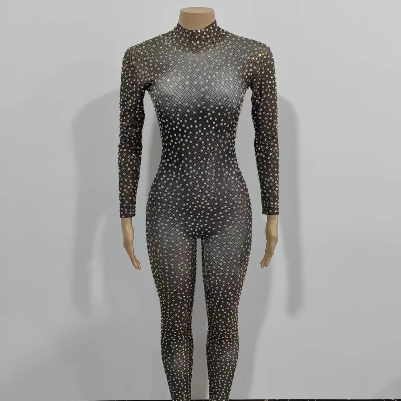 

Роскошные стразы; Спортивный комбинезон с длинными рукавами для женщин эластичные узкие брюки чёрного цвета; Для дня рождения; Вечерние ночной клуб бар сценический костюм