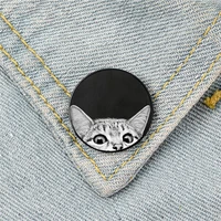 flat black cat pattern printed pin custom funny brooches shirt lapel bag cute badge cartoon enamel pins for lover girl friends