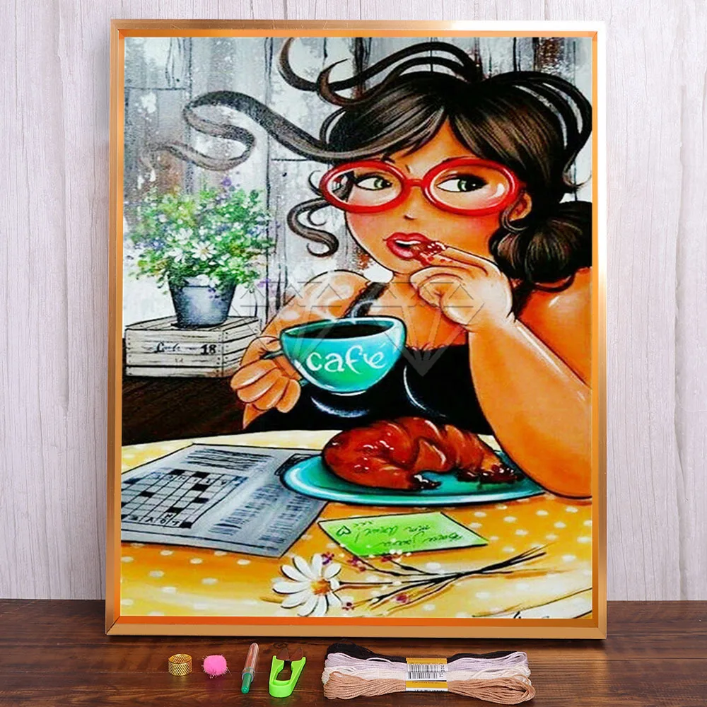 

Cartoon Sexy Fat Girl Ladies Cute Printed Canvas 11CT Cross Stitch DIY Embroidery Complete Kit DMC Threads Different
