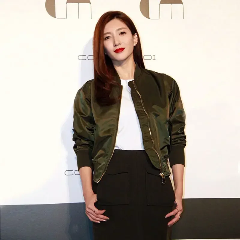 Зимние однотонные женские бейсбольные пальто-авиаторы короткие элегантные
