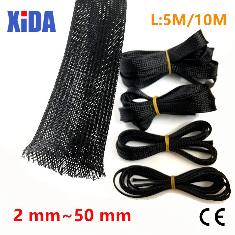 

5/10M Black Insulated Braid Sleeving 2/4/6/8/10/12/15/20/25mm Tight PET Wire Cable Protection Expandable Cable Sleeve Wire Gland