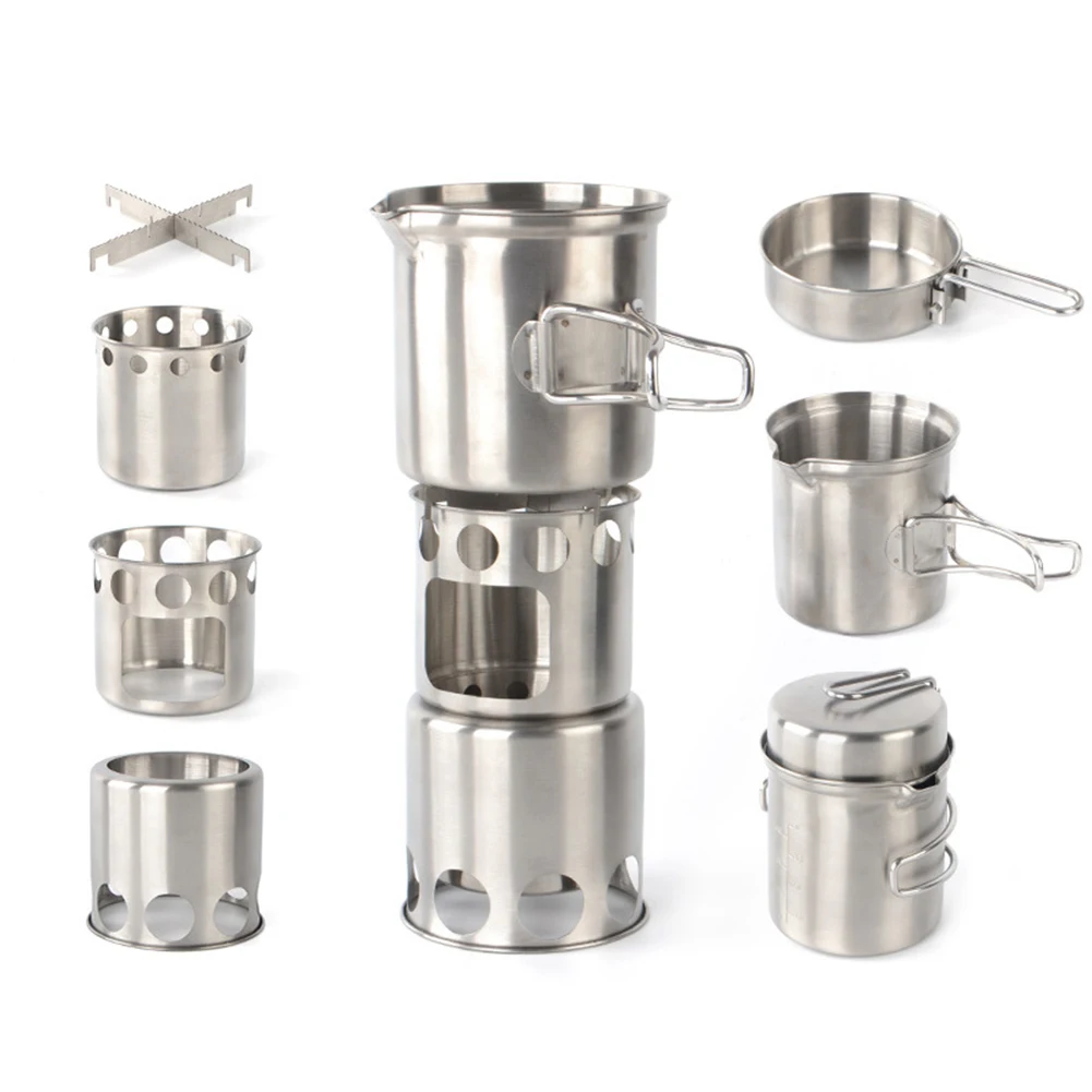 

Outdoor Camping Hiking Portable Stove Round Heating Stove Firewood Stove Pot Set Camping Cooking BBQ Accessories Equipments