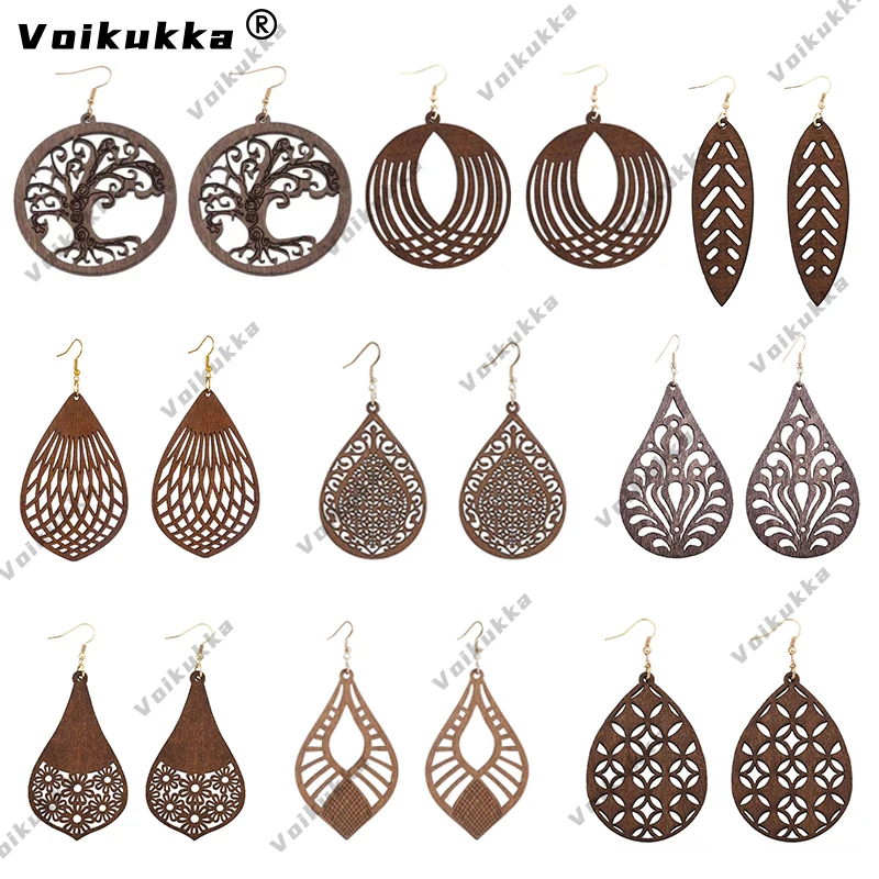 

VOIKUKKA ювелирные изделия 54 стиля лазерная резка гравировка древесины вырез африканские креативные серьги для женщин аксессуары Оптовая прод...