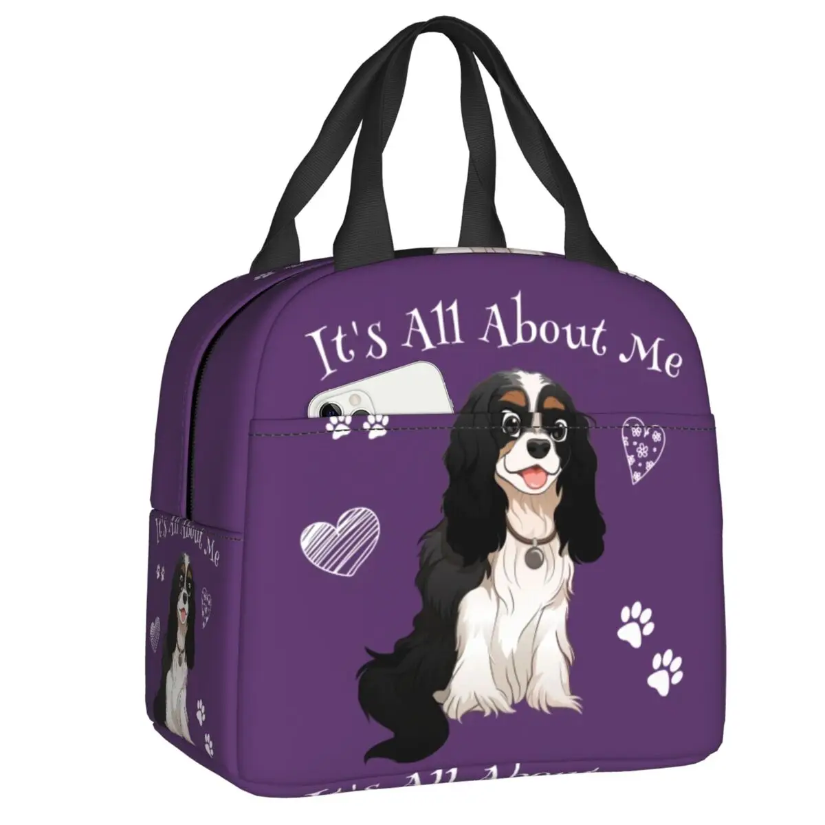 

It's All About My Cavalier King Charles Spaniel Lunch Boxes Women Kawaii Dog Cooler Thermal Food Insulated Lunch Bag Office Work