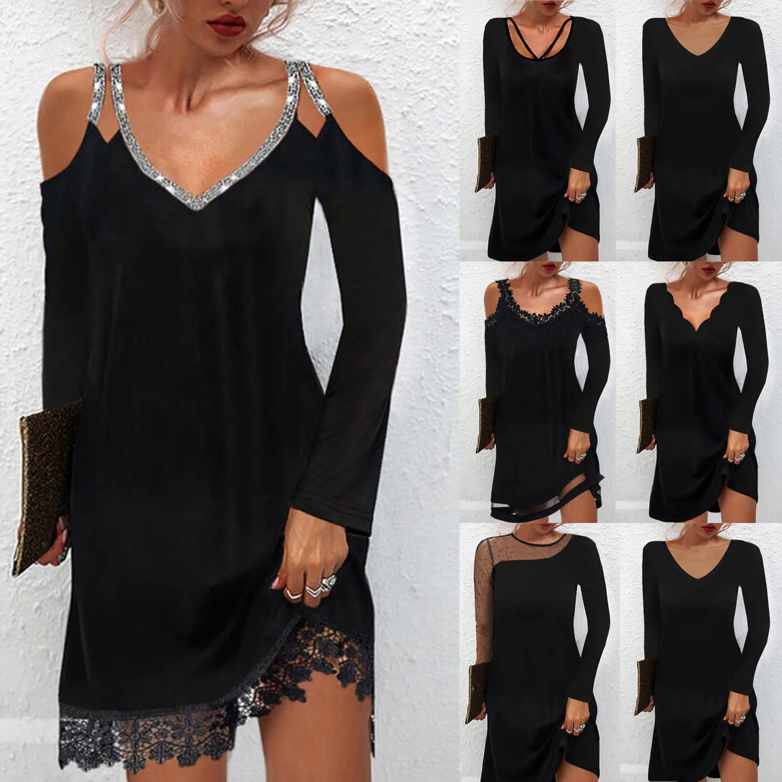 

Женское Сетчатое кружевное платье, однотонное Элегантное повседневное модное платье с длинным рукавом, длинные платья