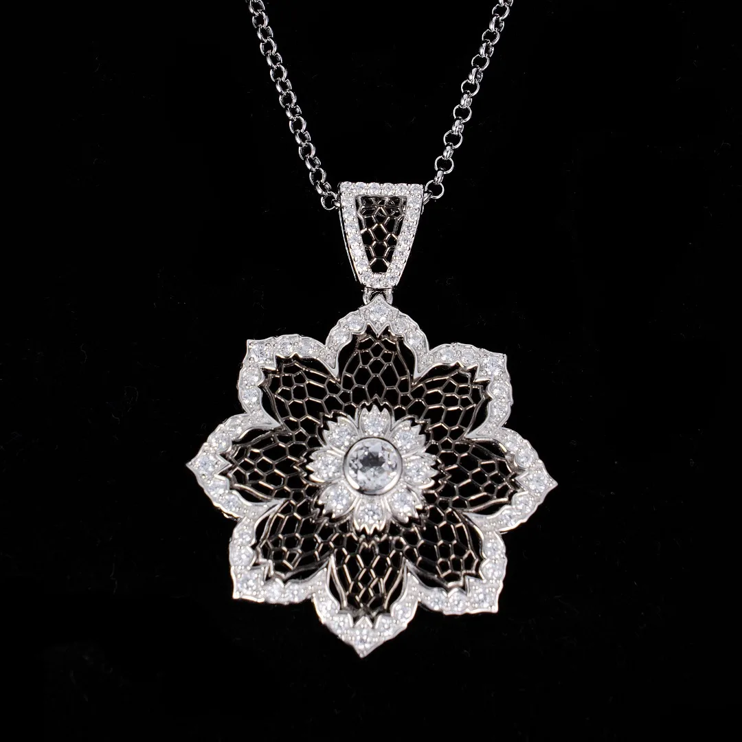 

Lace Flower 18K Gold Over Solid 925 Silver Iconic Honeycomb Natural Topaz Garnet Crystal Filigree Floral Necklace C11N3S26190