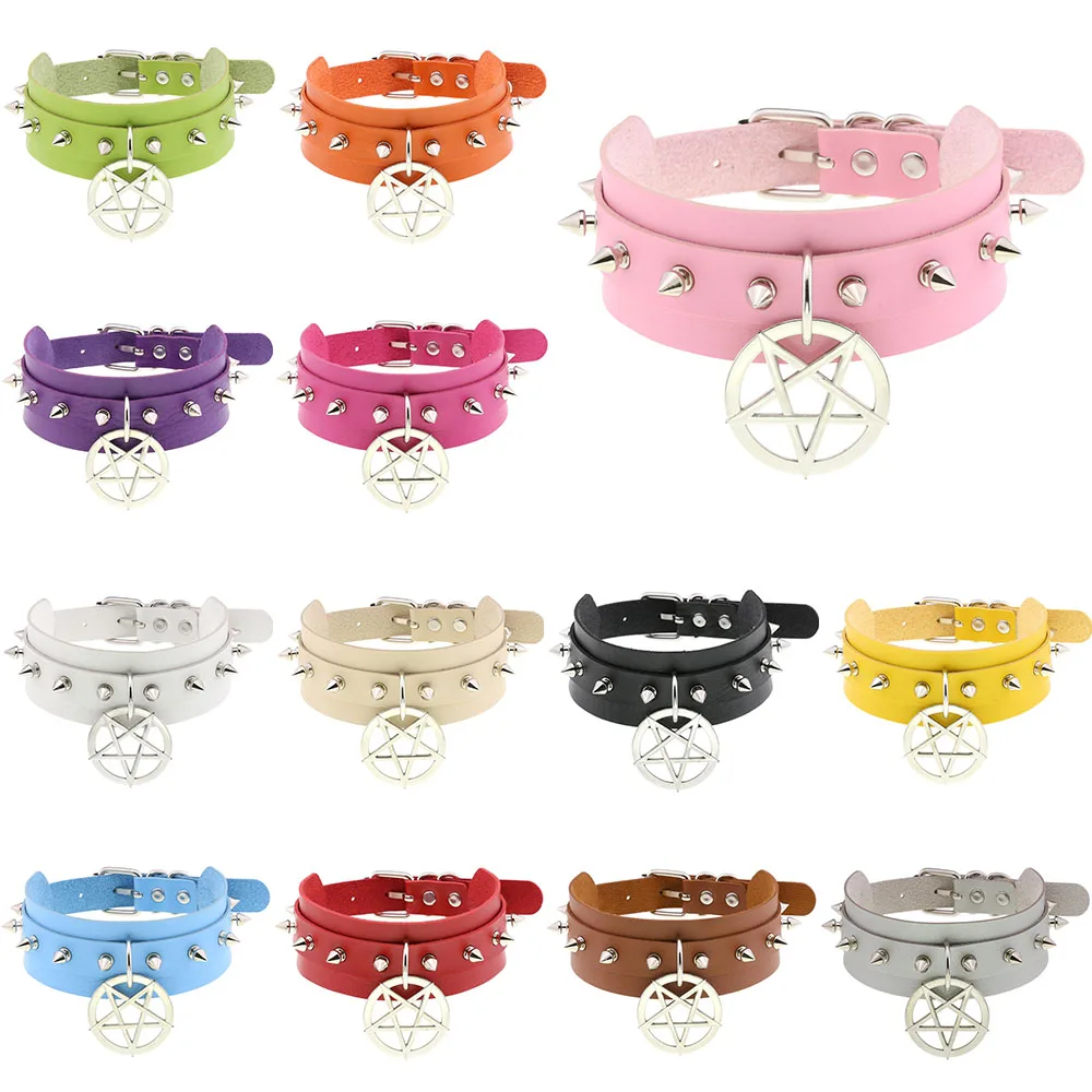 

Goth Choker Necklaces for Women Girls Rivet Leather Necklace Rock Neck Sexy Collars Black Choker Pendant Punk Collar Jewelry