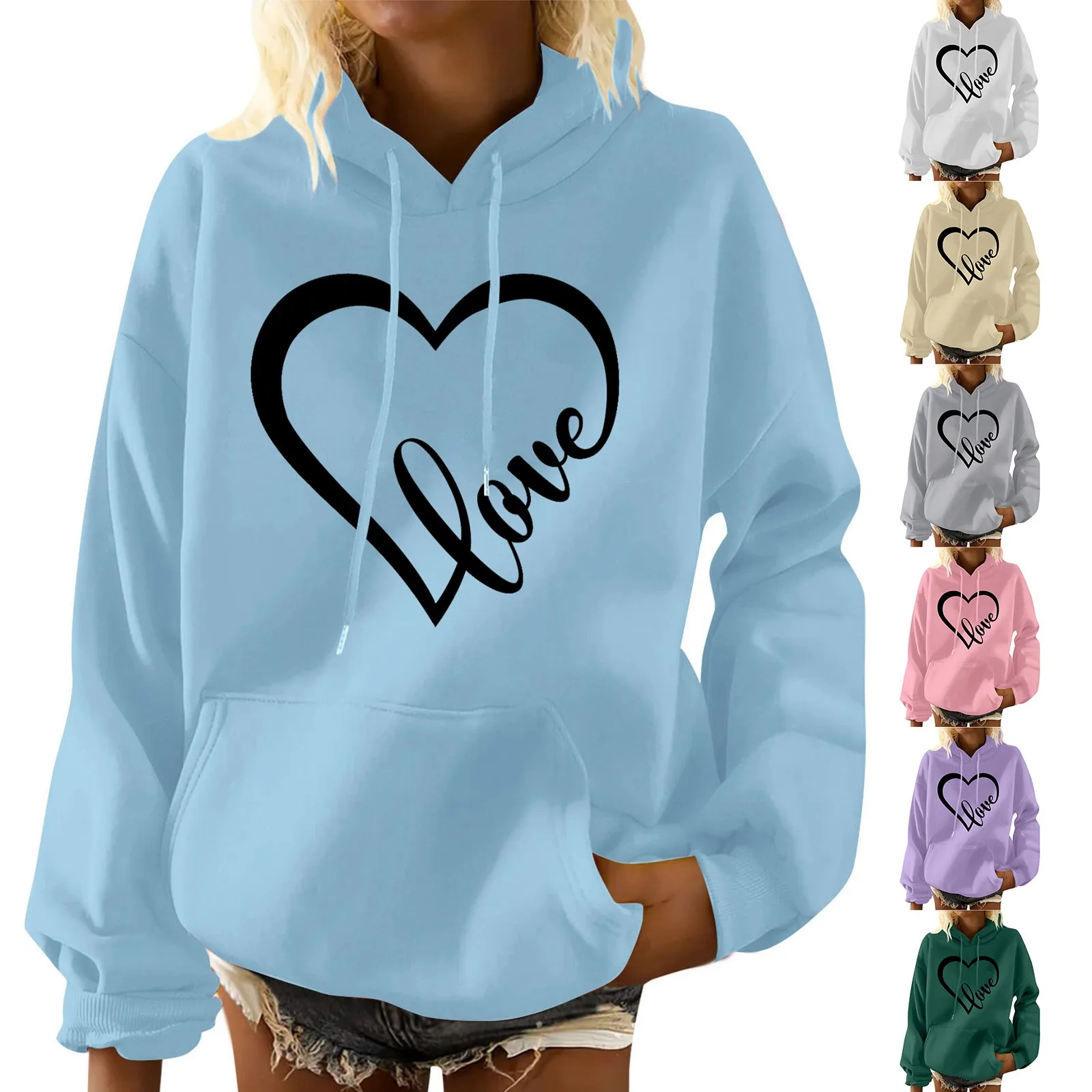 

Women's Valentine's Day Heart Printing Long Sleeve Casual Solid Pullover Sweatshirt Loose Hoodie Thick Sweatshirt Hoodie Women