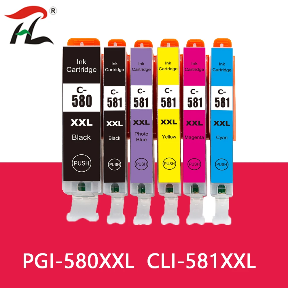 Cartucho de Tinta para Canon Pixma 6pk Compatível com Pgi580 580xxl Cli 581 Xxl Tr7550 Tr8550 Ts6150 Ts6151 Ts8150 Ts8151 Ts872 Cartuchos de tinta
