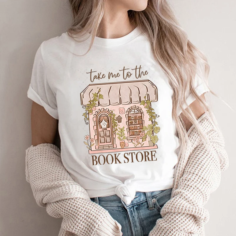 Фото Футболка с рисунком Take Me To The Bookstore, летняя футболка с короткими рукавами для любителей книг, классические удобные футболки в стиле ретро с героями мультфильмов, забавные футболки для чтения №3