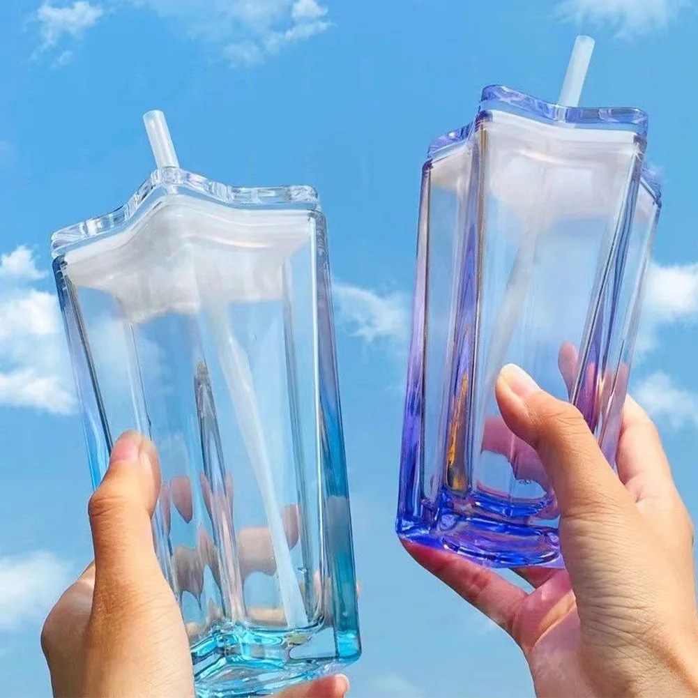 

Fantasy Star Shape Drinking Glass Cup Juice Milk Mug Creative Transparent Water Cup For Drinking Bar Glass Cup With Lid Straw