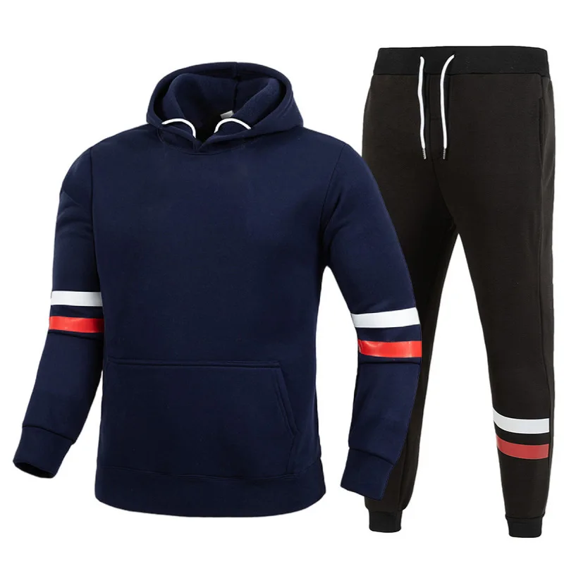 2023Men's casual sportswear, spring and autumn new men's fashion hooded color-coded casual suit 2 sets