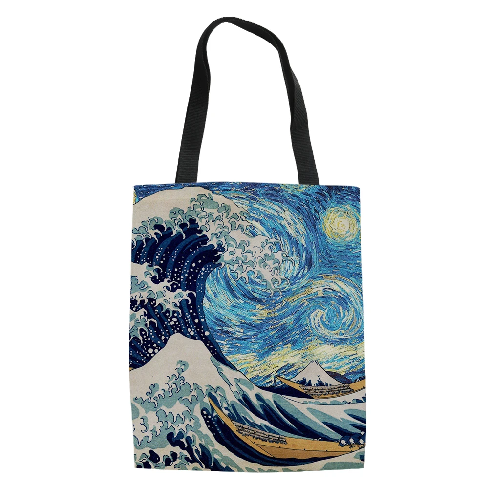 3D Starry Night-wave Design Print Fashion Shoulder Bag Beach School Teenager Shopping Bag High Quality Storage Bolso De Mano