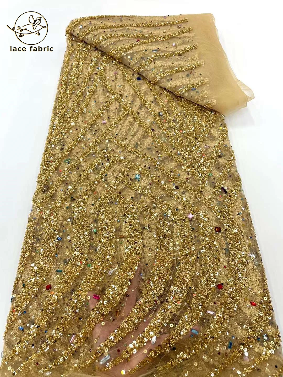 

Gold African Stones Lace Fabric 2023 High Quality Sequins Tulle Lace Nigerian French Groom Material For Wedding Party Dress Sew