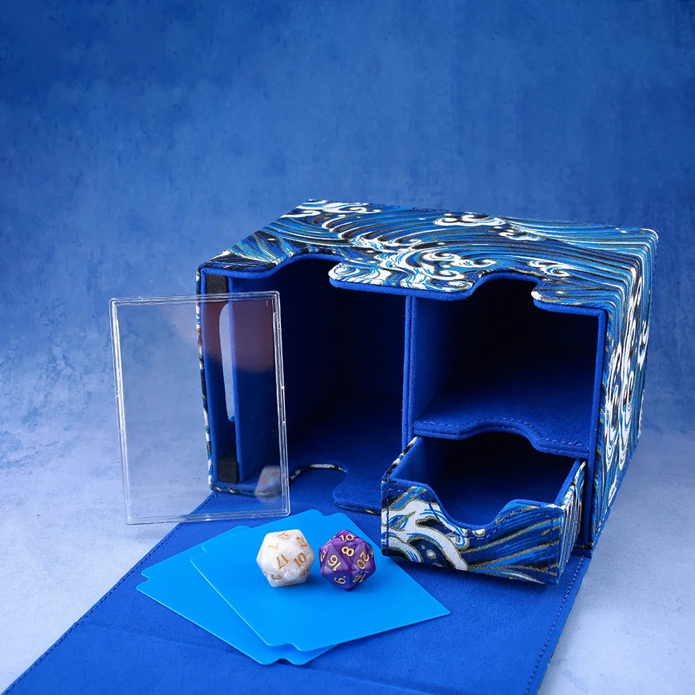 Фото Gacha Deck Box Trading Storage Box TCG Commander Магнитная коробка из искусственной кожи Wave Blue Японская золотая фольга с принтом для карты PTCG YGO в подарок №2
