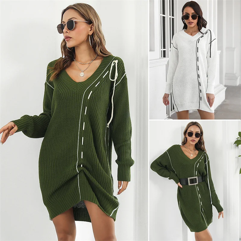 

ILARES Long Sleeve Dress Harajuku Korean Fashion Sexy Short Dresses for Women 2022 Y2k Vintage Winter Sweater Women's Clothing