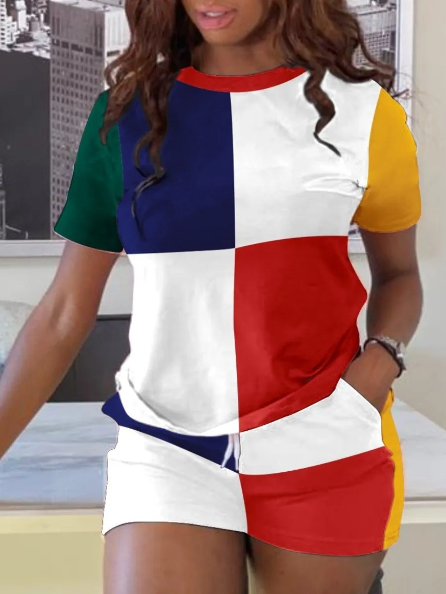 LW Plus Size Women's T-shirt+Hot Pants Two Piece Set Drawstring Shorts Set Summer Casual Sports Fitness Top Shorts Female Suit